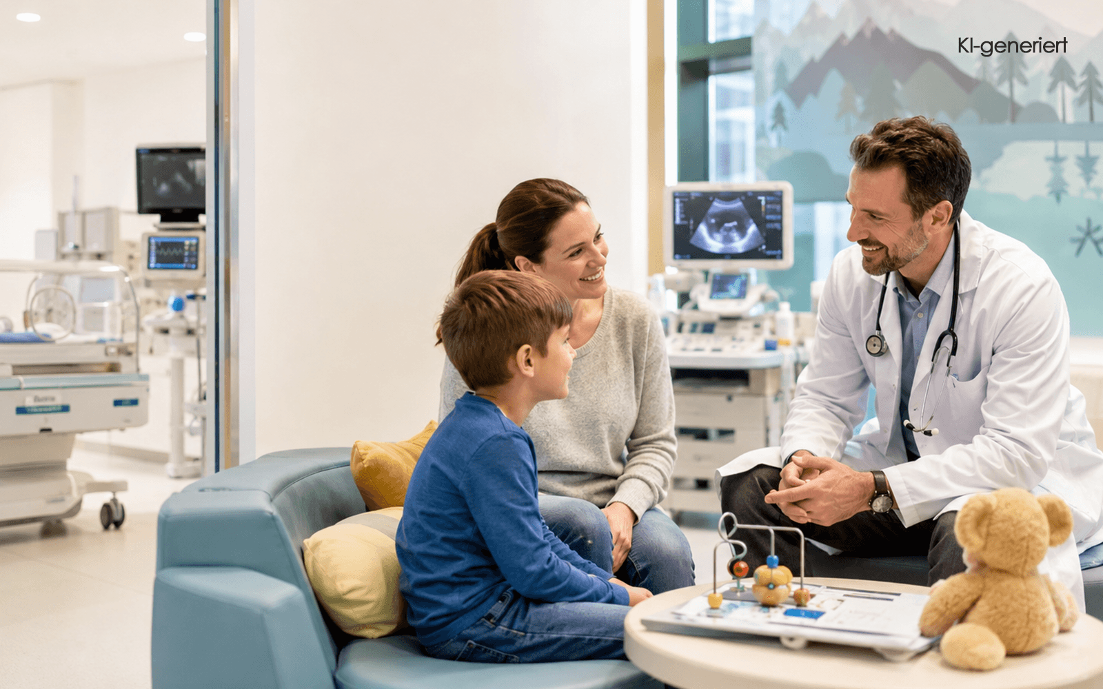 KI generiert - Freundliches Gespräch im Kinderarztzimmer