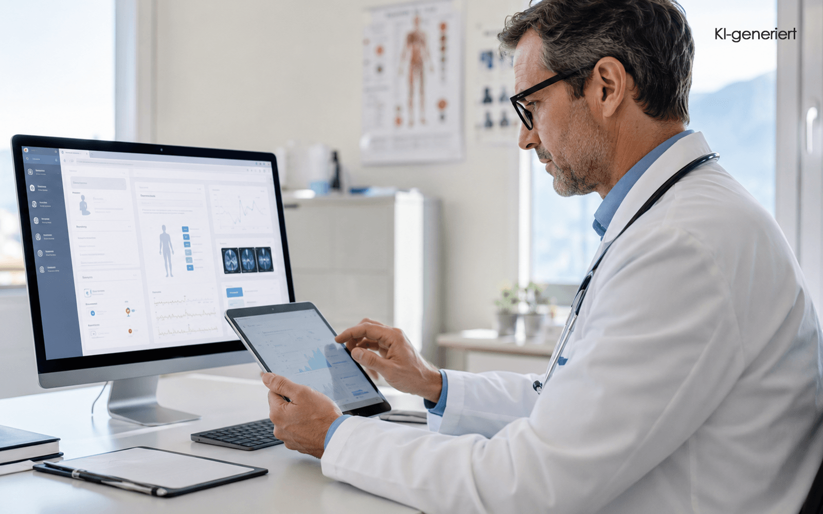 KI generiert - Arzt analysiert digitale Patientendaten