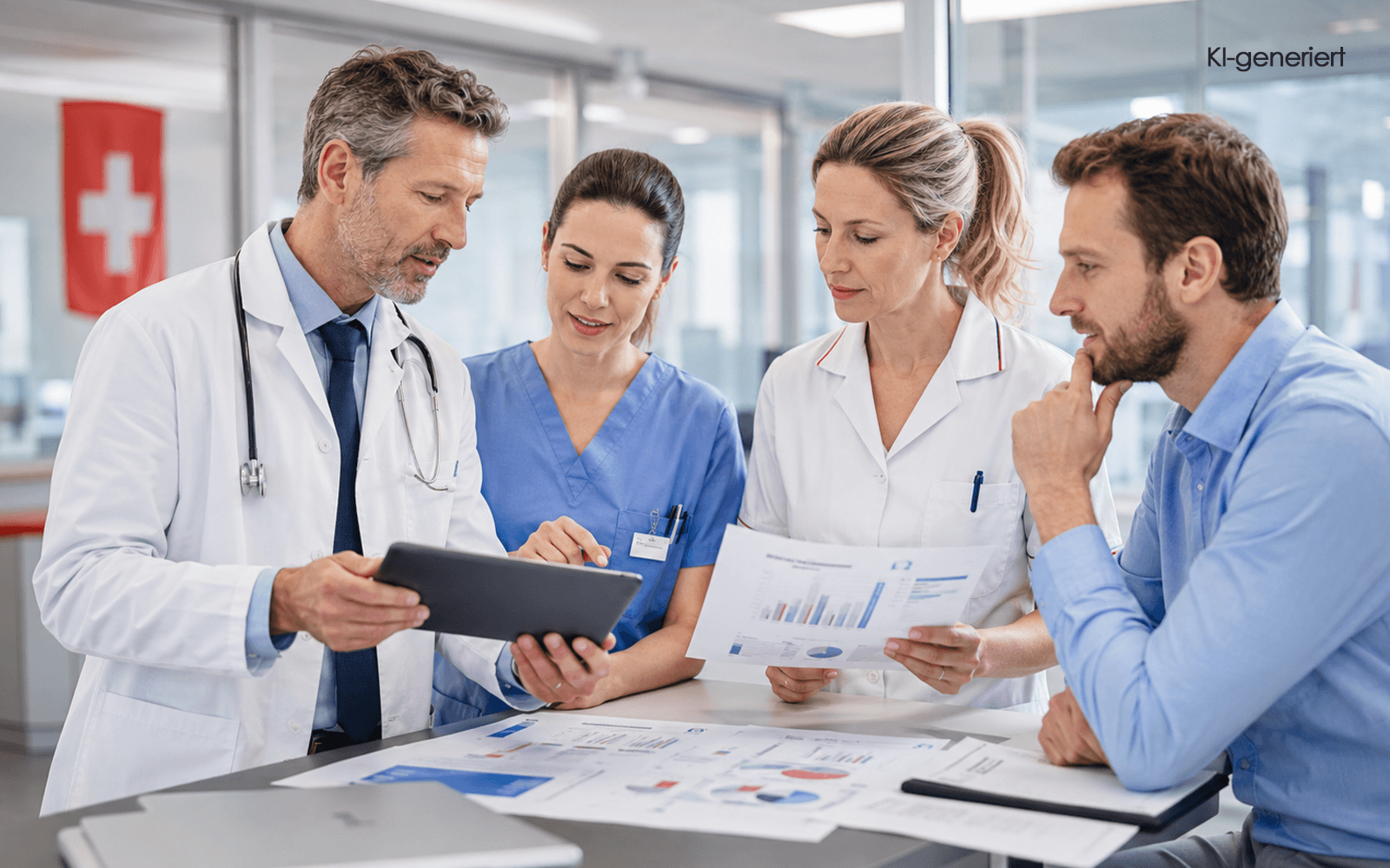 KI generiert - Ein Ärzteteam tauscht sich über den Gehaltsvergleich Gesundheitswesen 2026 aus